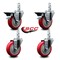 Service Caster 4'' Red Polyurethane Wheel Swivel 7/8'' Square Stem Caster Set 2 Brakes, 4PK SCC-SQ20S414-PPUB-RED-PLB-78-2-S-2 - alternate 2